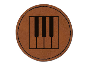 Piano Keys Music Round Iron-On Engraved Faux Leather Patch Applique - 2.5"