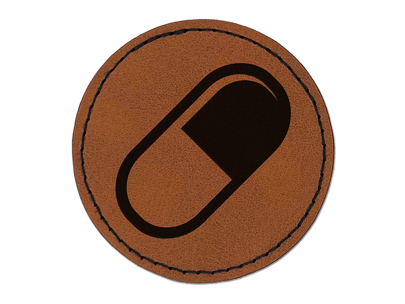 Pill Medicine Round Iron-On Engraved Faux Leather Patch Applique - 2.5"