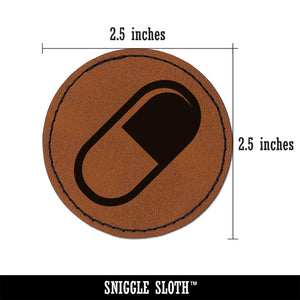 Pill Medicine Round Iron-On Engraved Faux Leather Patch Applique - 2.5"