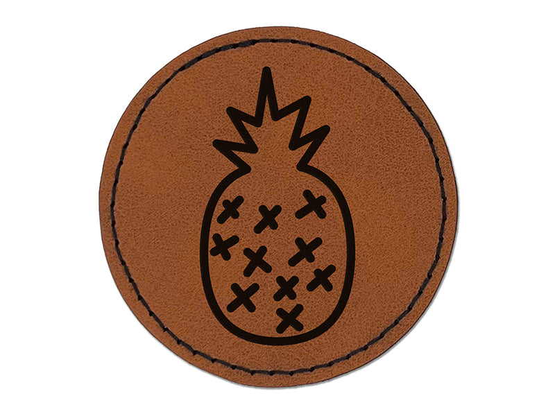 Pineapple Doodle Round Iron-On Engraved Faux Leather Patch Applique - 2.5"