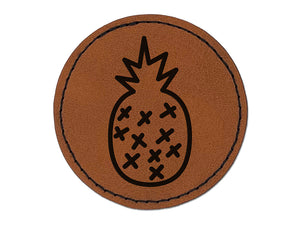 Pineapple Doodle Round Iron-On Engraved Faux Leather Patch Applique - 2.5"