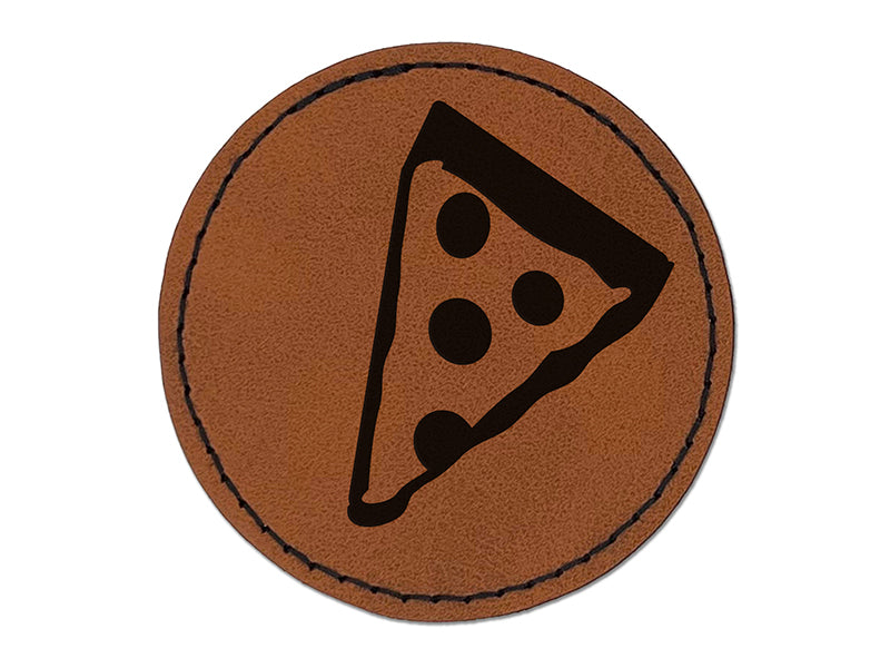 Pizza Slice Abstract Round Iron-On Engraved Faux Leather Patch Applique - 2.5"