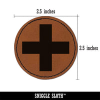 Plus Sign Solid Round Iron-On Engraved Faux Leather Patch Applique - 2.5"