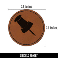 Push Pin Thumbtack Round Iron-On Engraved Faux Leather Patch Applique - 2.5"