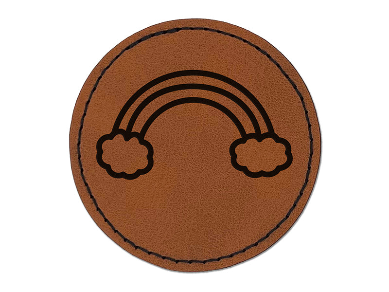 Rainbow with Clouds Round Iron-On Engraved Faux Leather Patch Applique - 2.5"