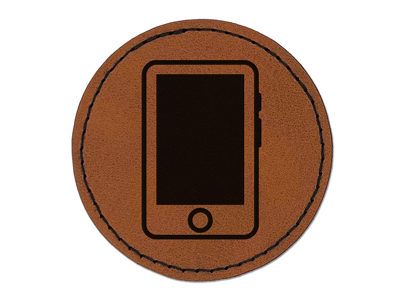 Retro Smart Phone Round Iron-On Engraved Faux Leather Patch Applique - 2.5"
