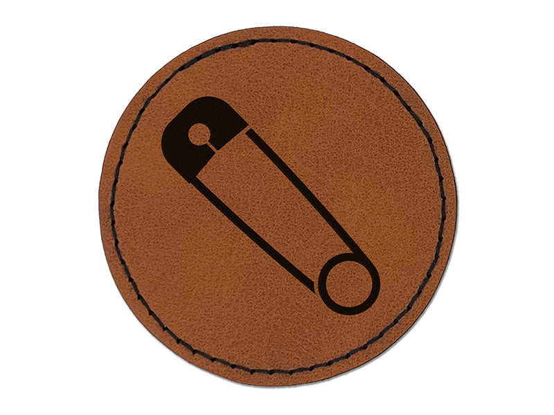 Safety Pin Round Iron-On Engraved Faux Leather Patch Applique - 2.5"
