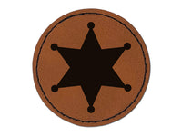 Sheriff Policeman Badge Round Iron-On Engraved Faux Leather Patch Applique - 2.5"