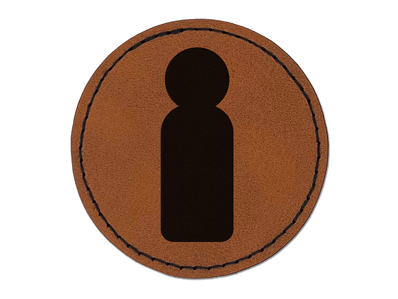 Simple Person Unisex Round Iron-On Engraved Faux Leather Patch Applique - 2.5"