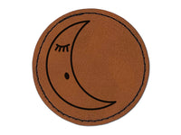 Sleeping Moon Round Iron-On Engraved Faux Leather Patch Applique - 2.5"