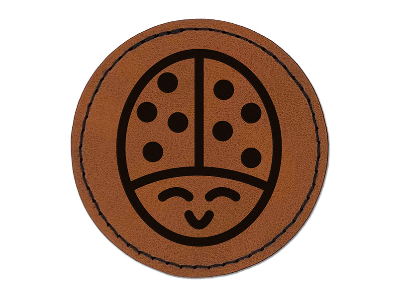 Smiling Lady Bug Round Iron-On Engraved Faux Leather Patch Applique - 2.5"