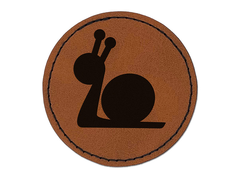 Snail Slow Solid Round Iron-On Engraved Faux Leather Patch Applique - 2.5"