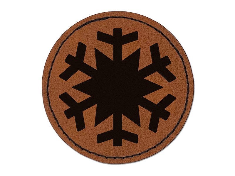 Snowflake Winter Round Iron-On Engraved Faux Leather Patch Applique - 2.5"