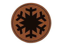 Snowflake Winter Round Iron-On Engraved Faux Leather Patch Applique - 2.5"