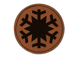 Snowflake Winter Round Iron-On Engraved Faux Leather Patch Applique - 2.5"