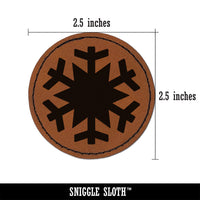 Snowflake Winter Round Iron-On Engraved Faux Leather Patch Applique - 2.5"