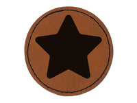 Star Curved Points Round Iron-On Engraved Faux Leather Patch Applique - 2.5"