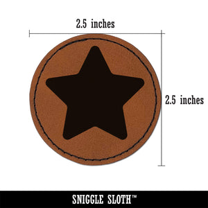 Star Curved Points Round Iron-On Engraved Faux Leather Patch Applique - 2.5"