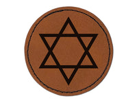 Star of David Jewish Round Iron-On Engraved Faux Leather Patch Applique - 2.5"