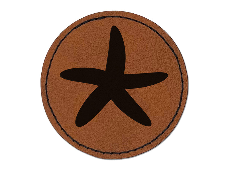 Starfish Solid Tropical Beach Round Iron-On Engraved Faux Leather Patch Applique - 2.5"