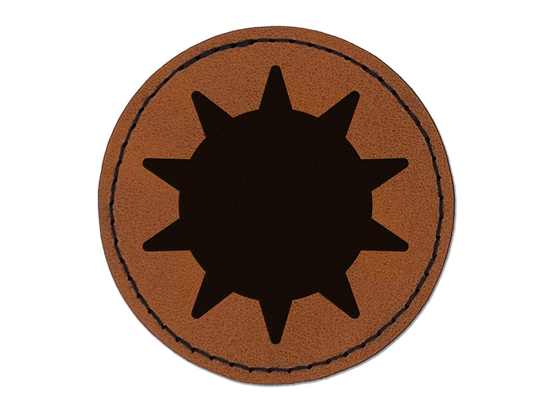Sun Solid Round Iron-On Engraved Faux Leather Patch Applique - 2.5"