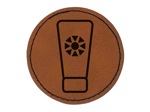 Sunscreen Summer Round Iron-On Engraved Faux Leather Patch Applique - 2.5"