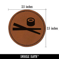 Sushi with Chopsticks Round Iron-On Engraved Faux Leather Patch Applique - 2.5"