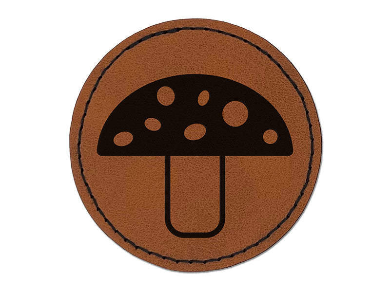 Toadstool Mushroom Round Iron-On Engraved Faux Leather Patch Applique - 2.5"