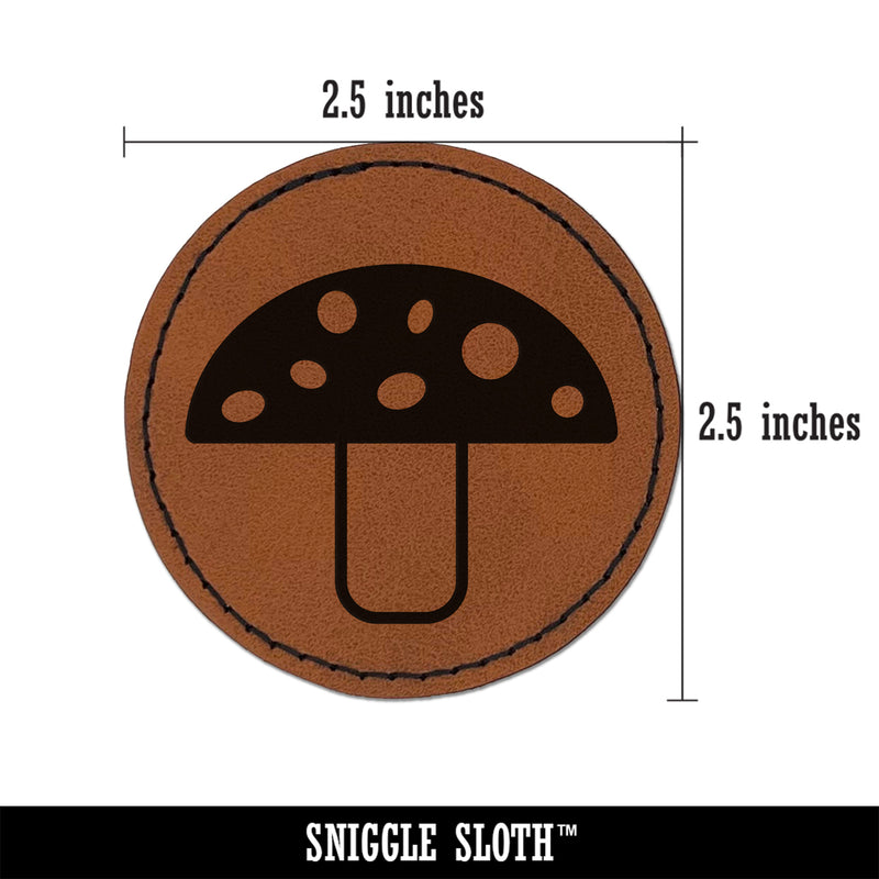 Toadstool Mushroom Round Iron-On Engraved Faux Leather Patch Applique - 2.5"
