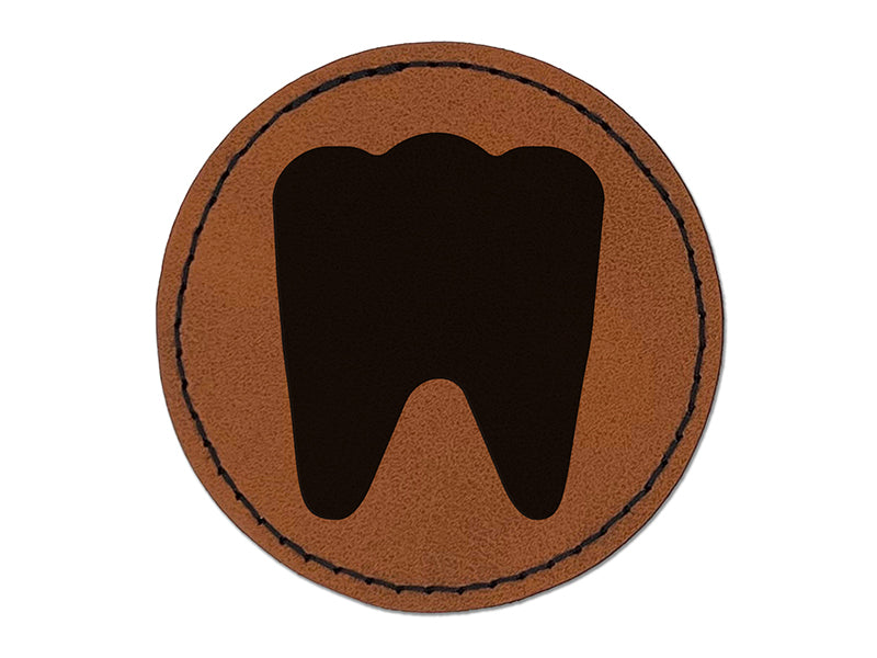 Tooth Dentist Round Iron-On Engraved Faux Leather Patch Applique - 2.5"