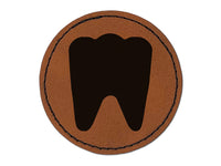 Tooth Dentist Round Iron-On Engraved Faux Leather Patch Applique - 2.5"