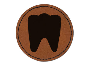 Tooth Dentist Round Iron-On Engraved Faux Leather Patch Applique - 2.5"