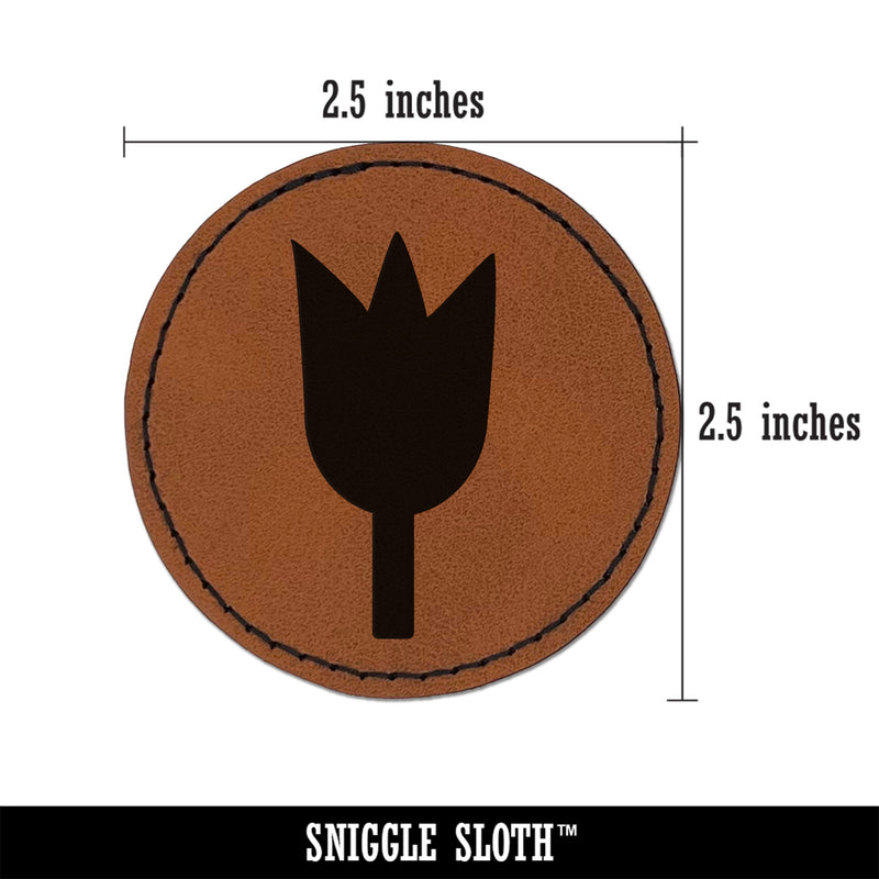 Tulip Flower Solid Round Iron-On Engraved Faux Leather Patch Applique - 2.5"