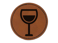 Wine Glass Half Full Round Iron-On Engraved Faux Leather Patch Applique - 2.5"