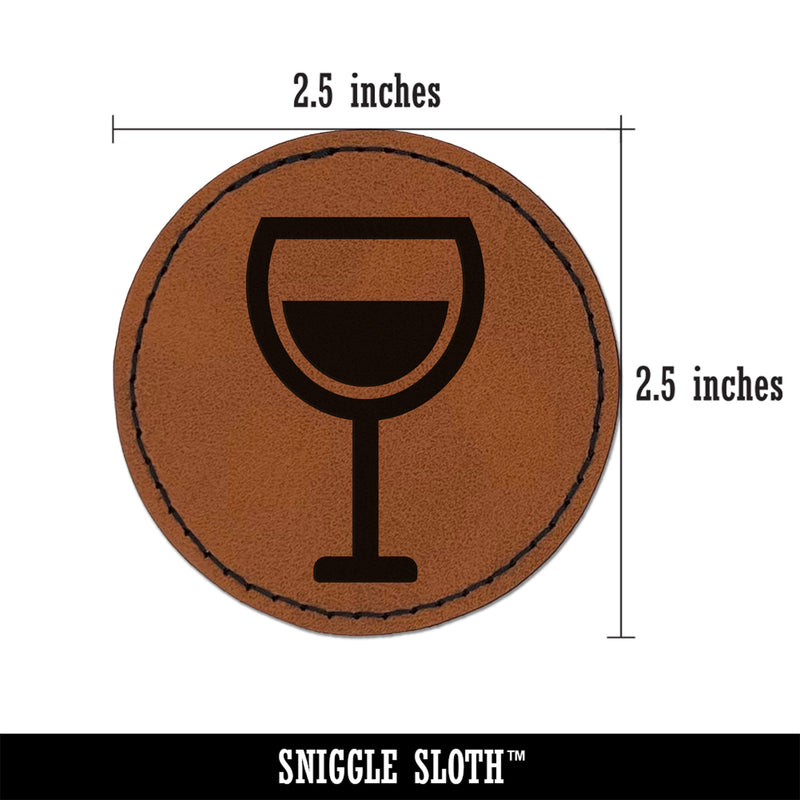 Wine Glass Half Full Round Iron-On Engraved Faux Leather Patch Applique - 2.5"