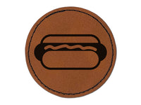 Yummy Hot Dog Round Iron-On Engraved Faux Leather Patch Applique - 2.5"