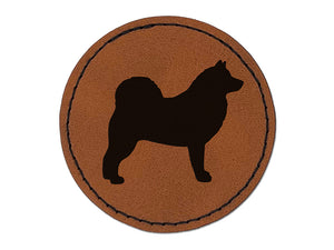 Alaskan Malamute Dog Solid Round Iron-On Engraved Faux Leather Patch Applique - 2.5"