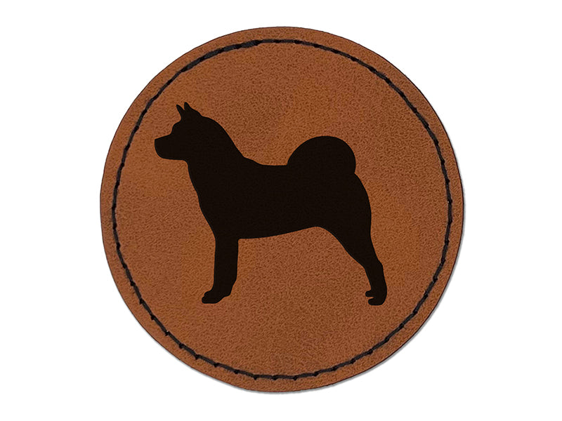 American Akita Dog Solid Round Iron-On Engraved Faux Leather Patch Applique - 2.5"