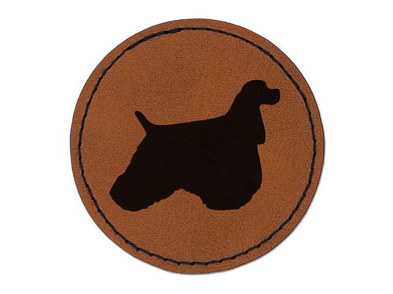 American Cocker Spaniel Dog Solid Round Iron-On Engraved Faux Leather Patch Applique - 2.5"