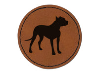 American Pit Bull Terrier Dog Solid Round Iron-On Engraved Faux Leather Patch Applique - 2.5"