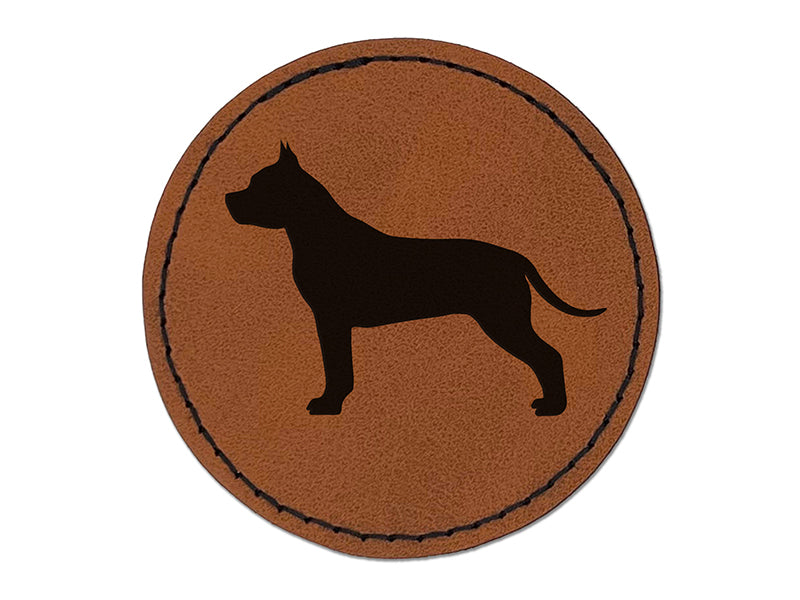 American Staffordshire Terrier Amstaff Dog Solid Round Iron-On Engraved Faux Leather Patch Applique - 2.5"