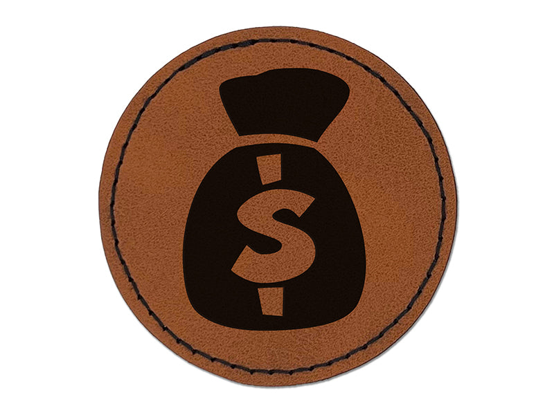 Bag of Money Round Iron-On Engraved Faux Leather Patch Applique - 2.5"