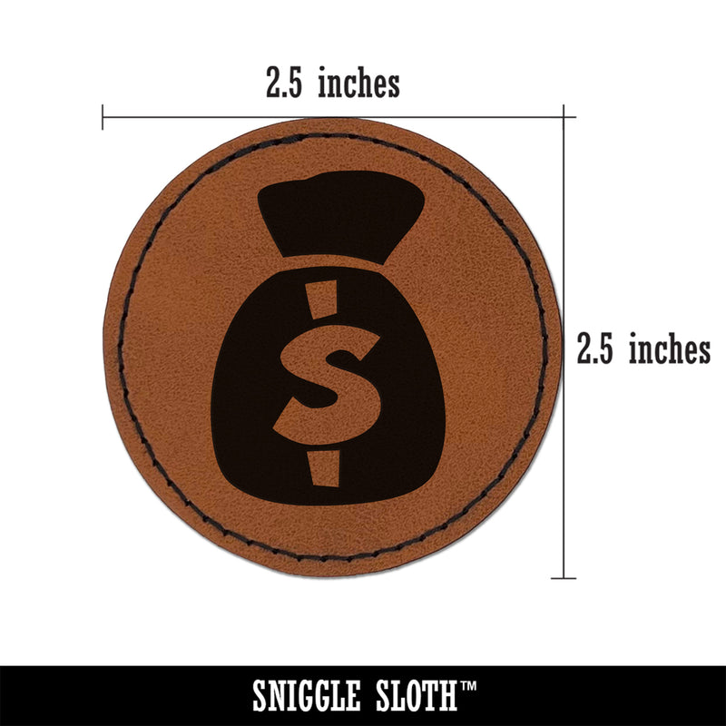 Bag of Money Round Iron-On Engraved Faux Leather Patch Applique - 2.5"