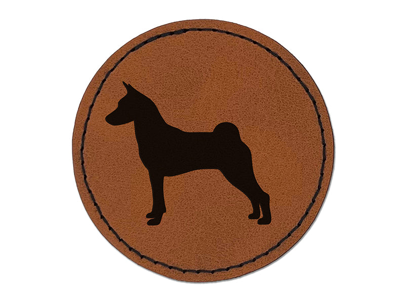 Basenji Dog Solid Round Iron-On Engraved Faux Leather Patch Applique - 2.5"