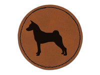 Basenji Dog Solid Round Iron-On Engraved Faux Leather Patch Applique - 2.5"