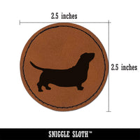 Basset Hound Dog Solid Round Iron-On Engraved Faux Leather Patch Applique - 2.5"