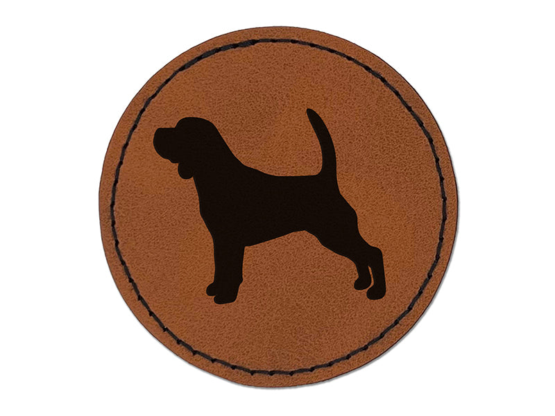 Beagle Dog Solid Round Iron-On Engraved Faux Leather Patch Applique - 2.5"