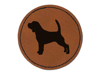 Beagle Dog Solid Round Iron-On Engraved Faux Leather Patch Applique - 2.5"