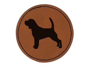 Beagle Dog Solid Round Iron-On Engraved Faux Leather Patch Applique - 2.5"