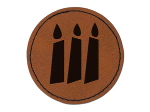 Birthday Candle Trio Solid Round Iron-On Engraved Faux Leather Patch Applique - 2.5"